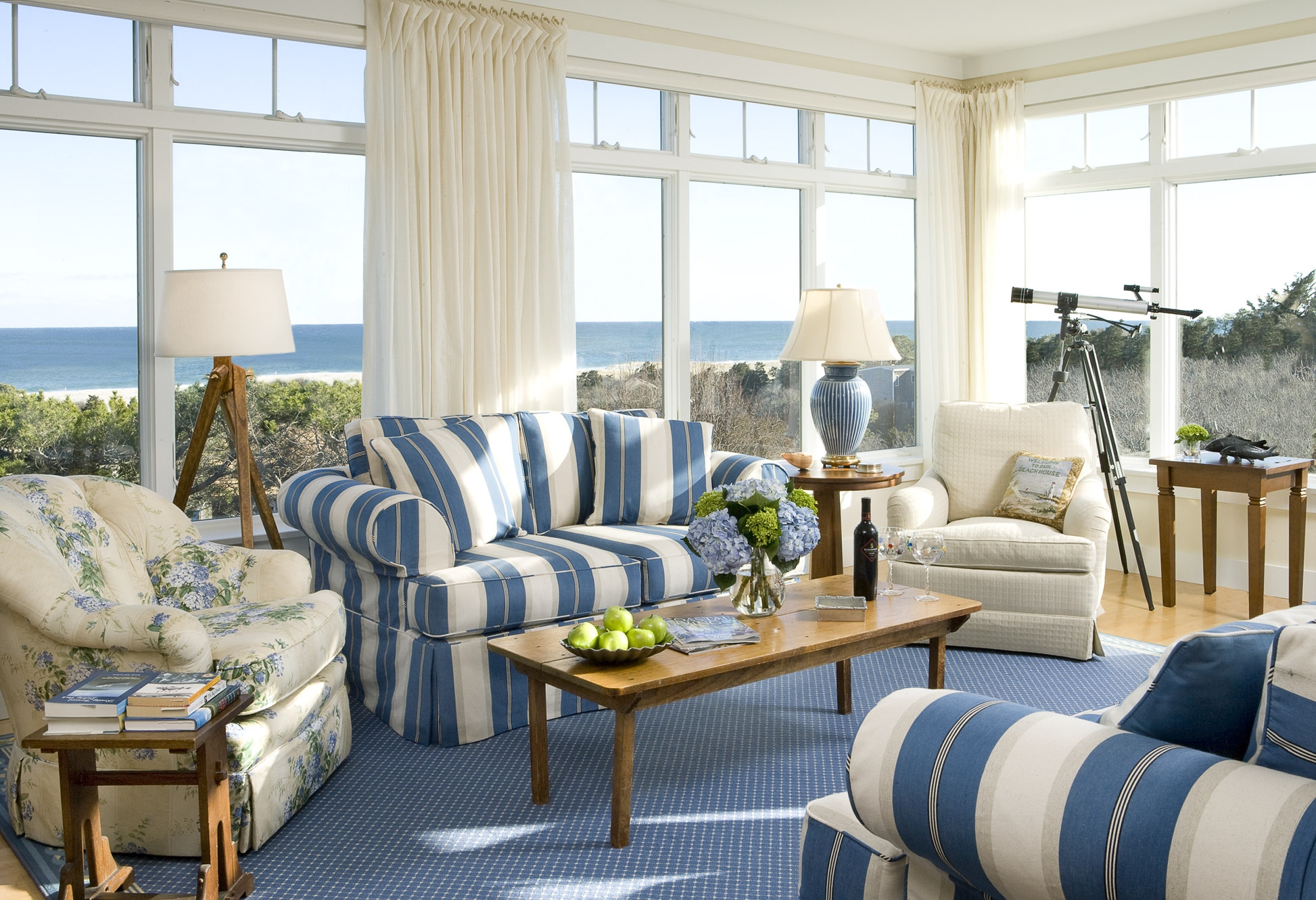 Country Living Room With Colored Sofa And Couch